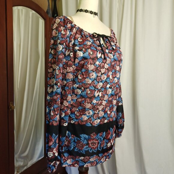 Vintage 70s Dark Floral Loose Fit Top, M/L - Picture 7 of 8